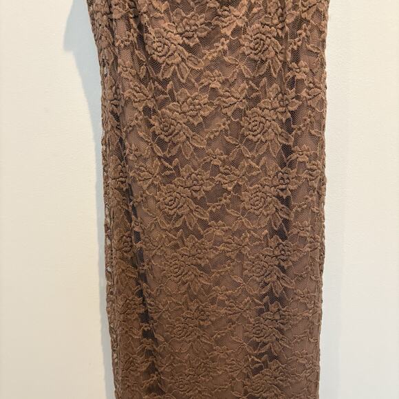 Bebe Dress Medium‎ Mocha Mousse Maxi Long Prom Lace Mesh Overlay Garden Fairy - Picture 6 of 16